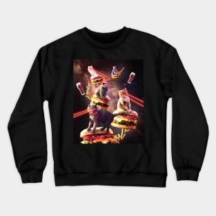 Galaxy Laser Cat On Burger - Space Cheeseburger Cats with Lazer Crewneck Sweatshirt